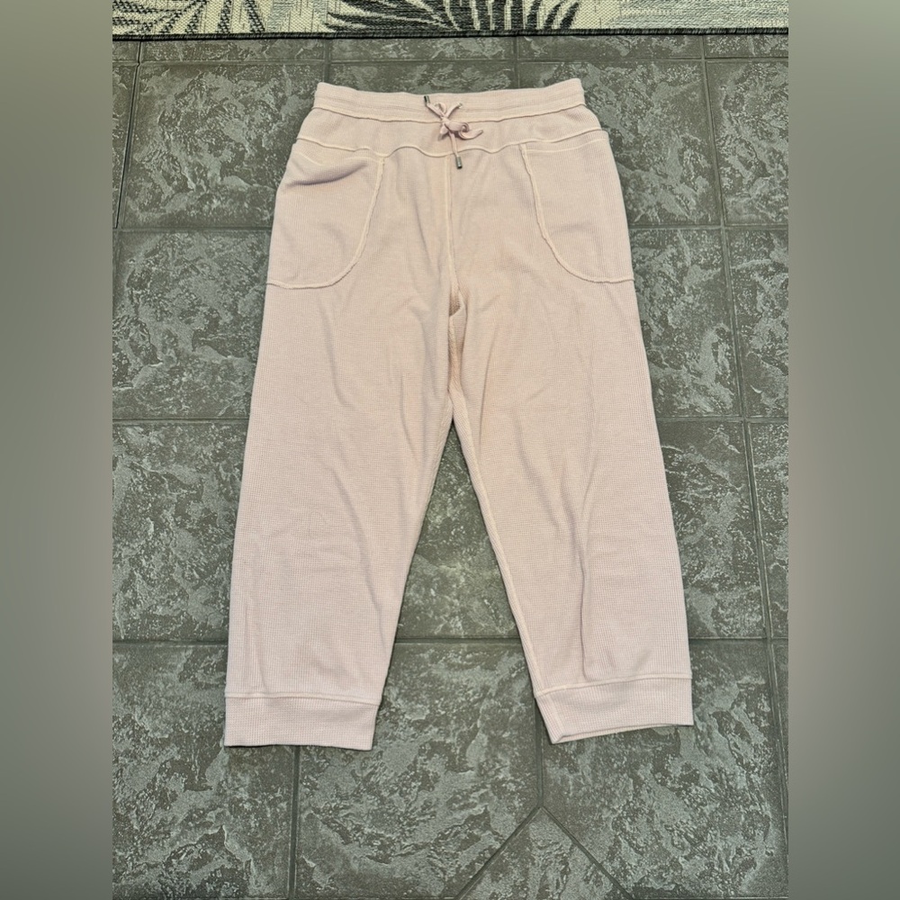 Free People Women's Pink Sweatpants Waffle Lounge with Pockets Medium 25" Inseam